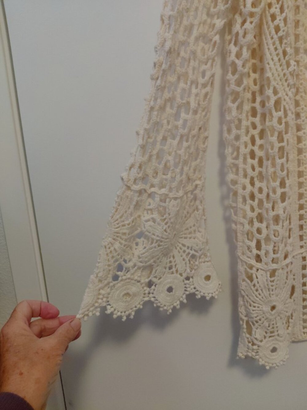 Rebellion Again Crochet Knit Open Front Cardigan Boho Beach Festival Ivory Large - Picture 4 of 6